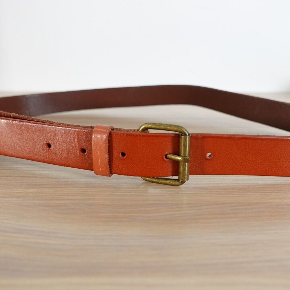 Divided H&M Belt Women Brown Leather Small Solid Brass Buckle Basic Casual Dress